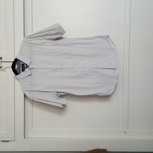 White with Black & Blue Print Button Down Shirt